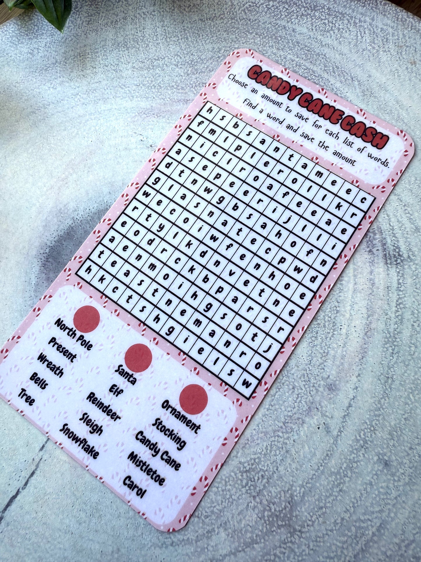 Candy Cane Cash Word Search