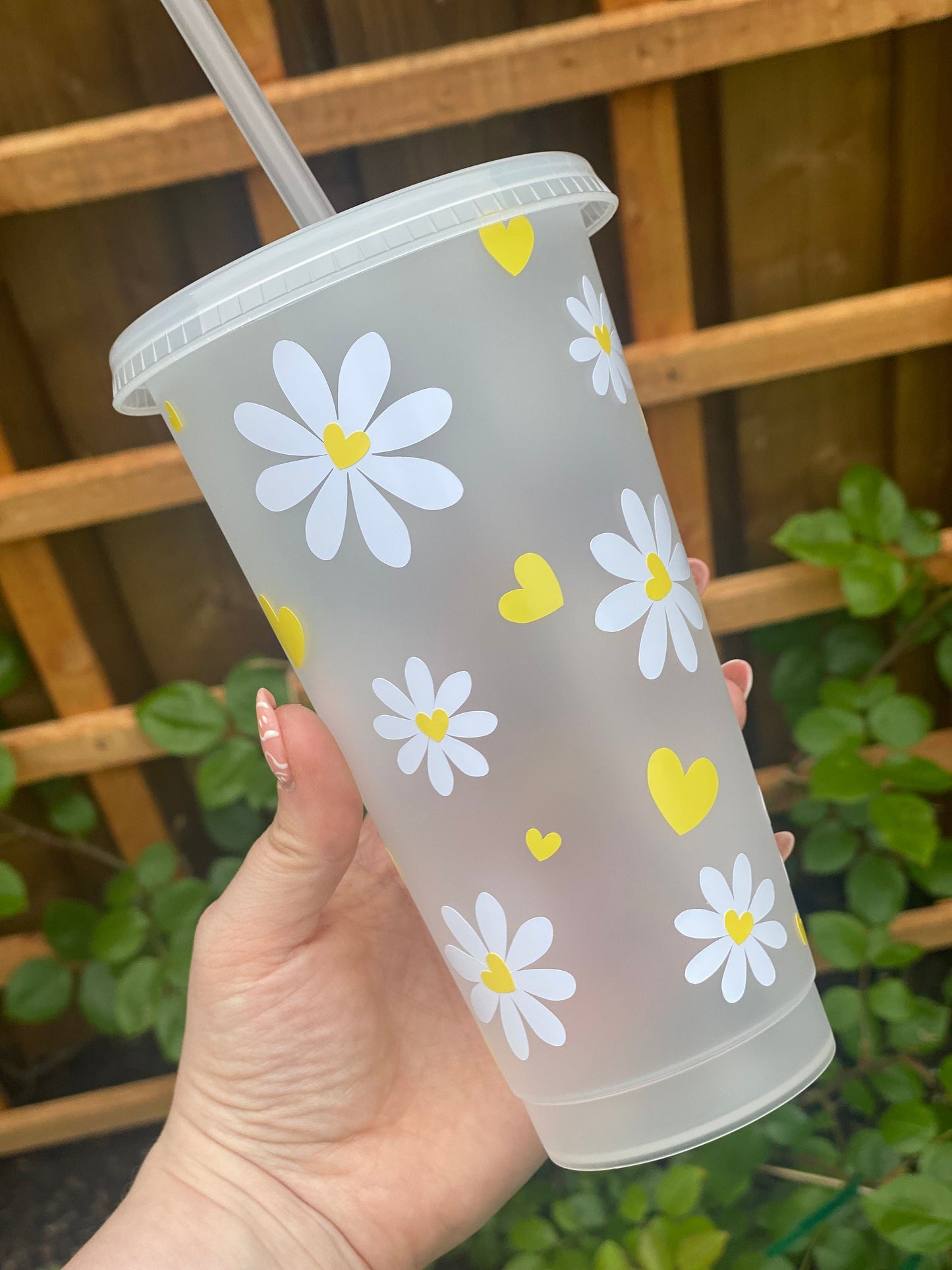 Daisy Heart 24oz Frosted Tumbler | Reusable Cold Cup | Starbucks Inspired | Cute Gift