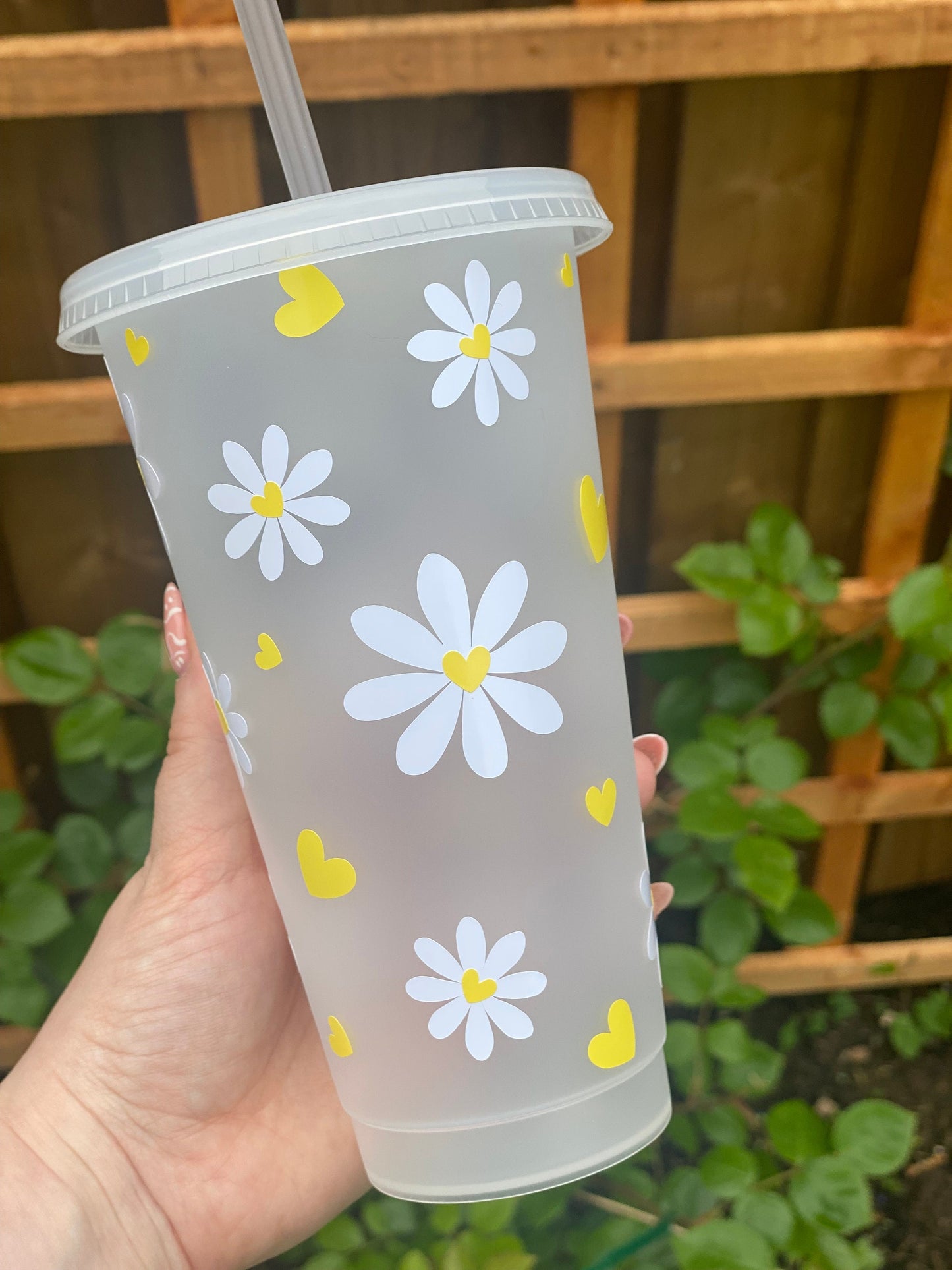 Daisy Heart 24oz Frosted Tumbler | Reusable Cold Cup | Starbucks Inspired | Cute Gift