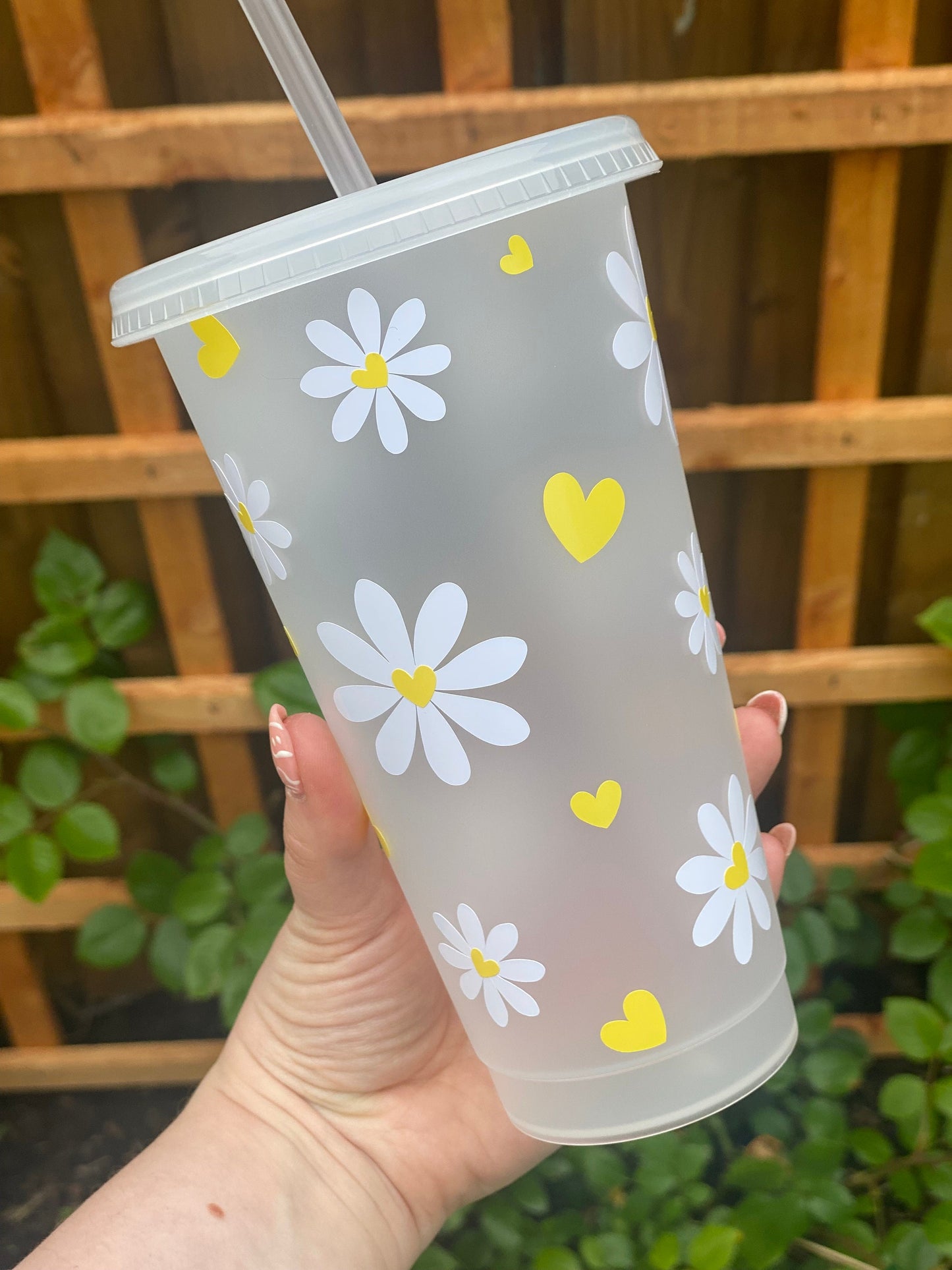 Daisy Heart 24oz Frosted Tumbler | Reusable Cold Cup | Starbucks Inspired | Cute Gift