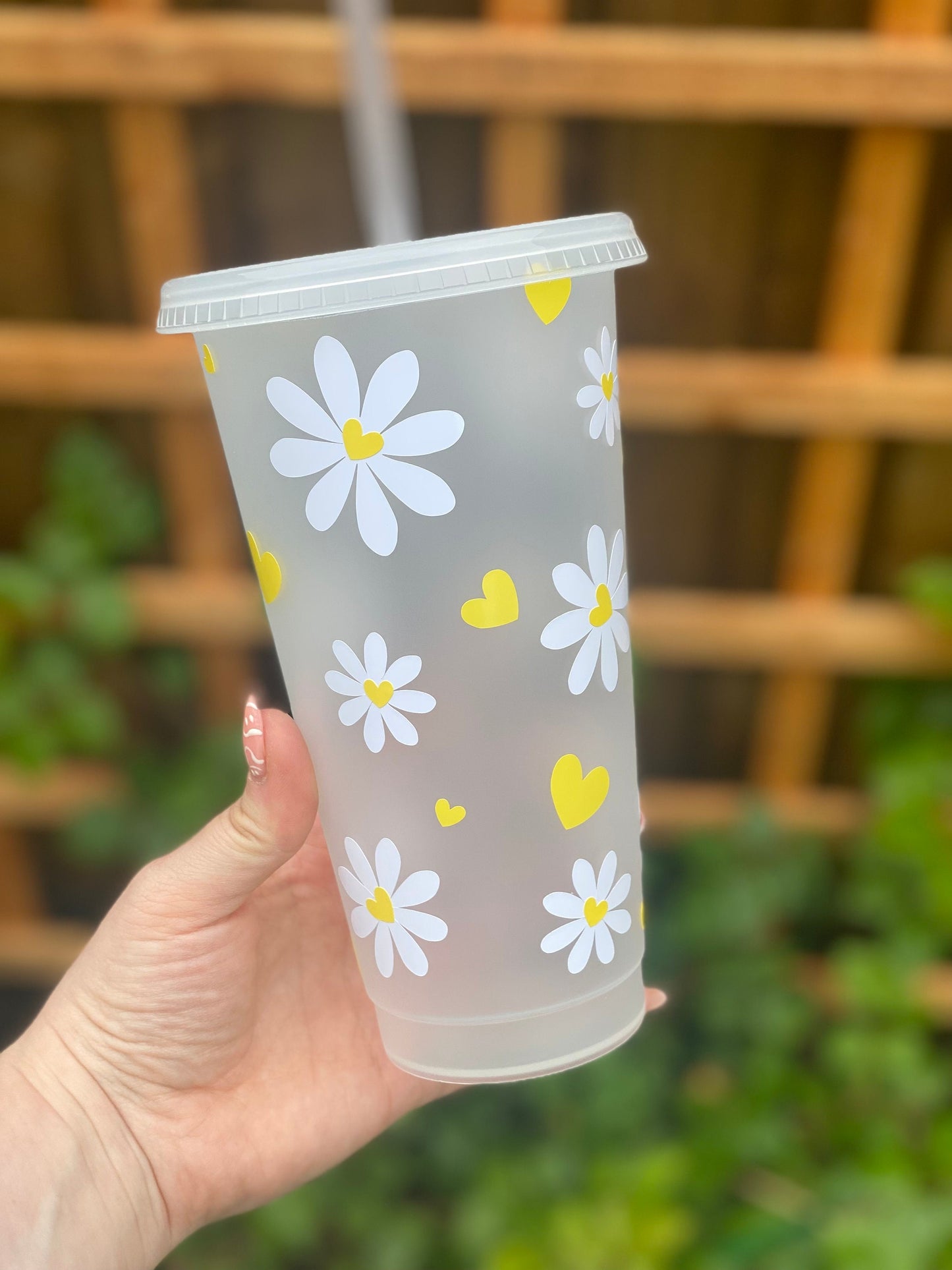 Daisy Heart 24oz Frosted Tumbler | Reusable Cold Cup | Starbucks Inspired | Cute Gift